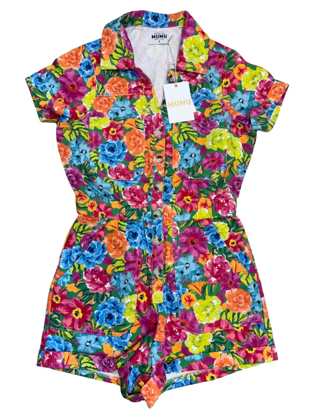 SHOW ME YOUR MUMU Cannon Romper Denim Bright Floral